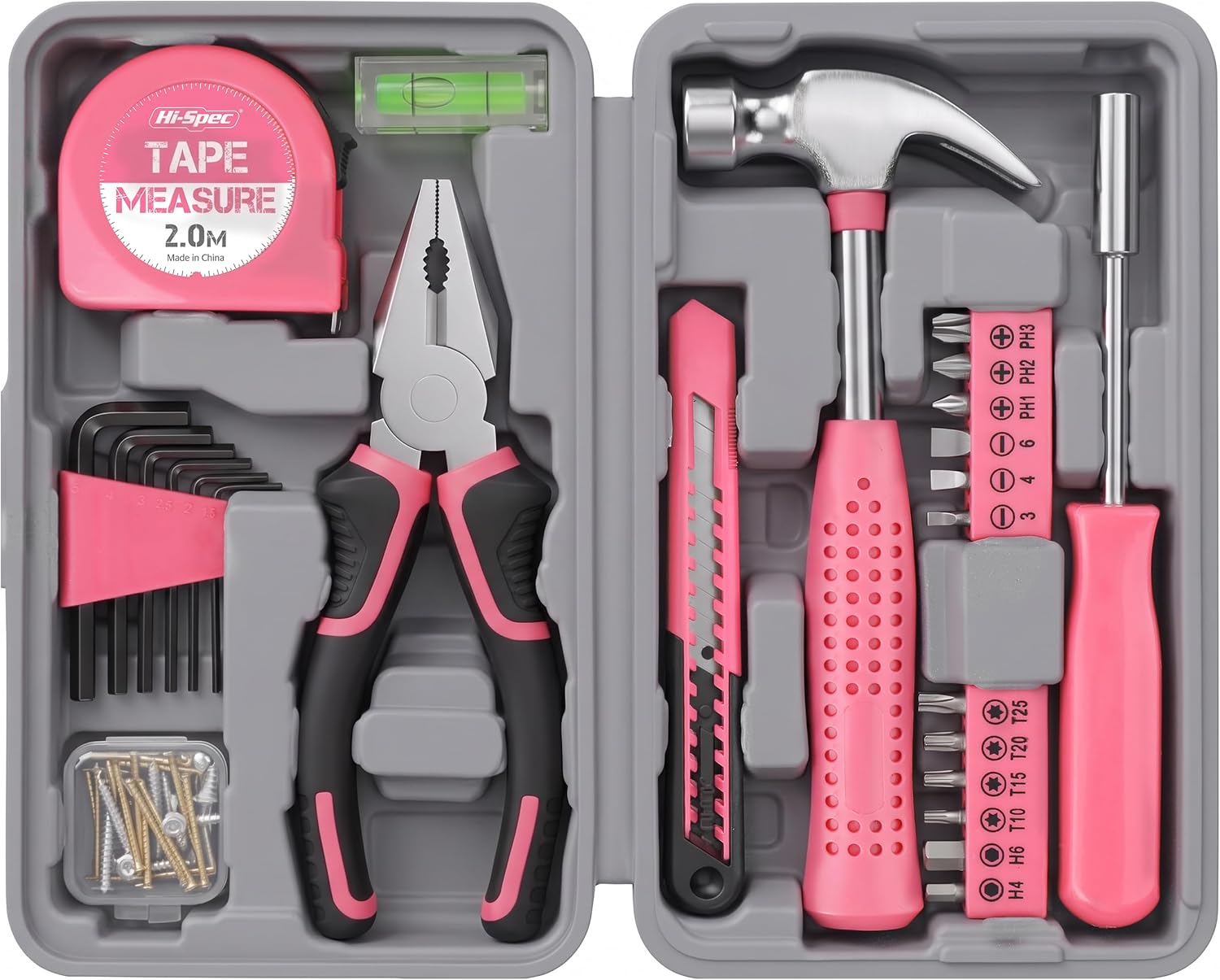 Hi-Spec Tool Set 25pc Pink Household DIY Tool Kit for Women
